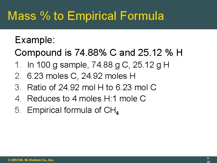 Mass % to Empirical Formula Example: Compound is 74. 88% C and 25. 12