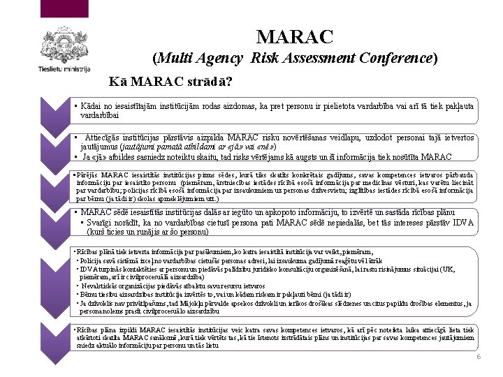 MARAC (Multi Agency Risk Assessment Conference) Kā MARAC strādā? • Kādai no iesaistītajām institūcijām