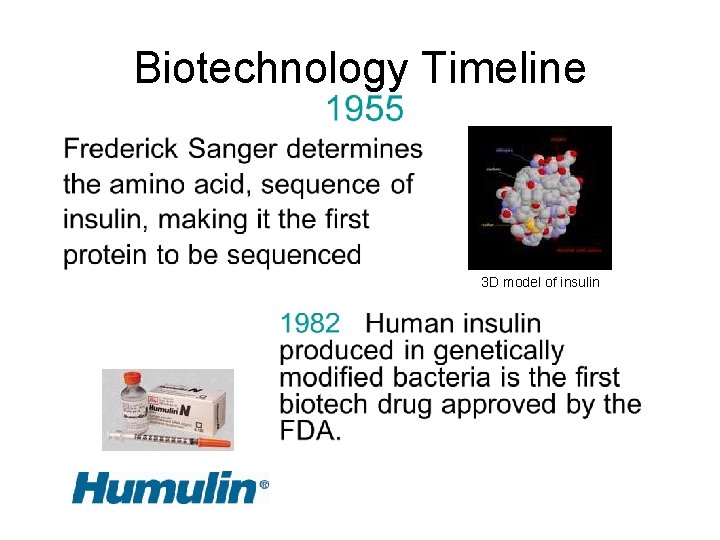 Biotechnology Timeline 3 D model of insulin 