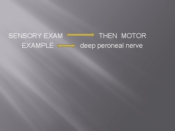 SENSORY EXAMPLE THEN MOTOR deep peroneal nerve 