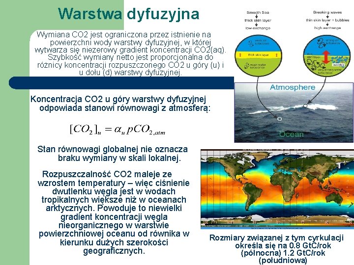 Warstwa dyfuzyjna Wymiana CO 2 jest ograniczona przez istnienie na powierzchni wody warstwy dyfuzyjnej,