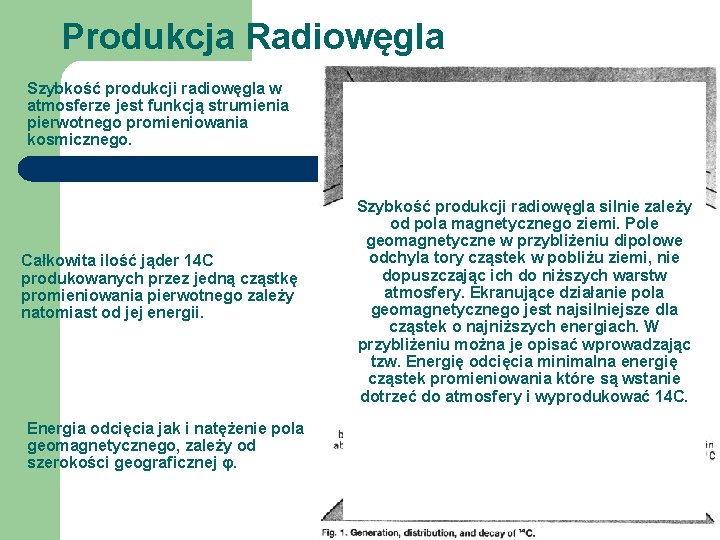 Produkcja Radiowęgla Szybkość produkcji radiowęgla w atmosferze jest funkcją strumienia pierwotnego promieniowania kosmicznego. Całkowita