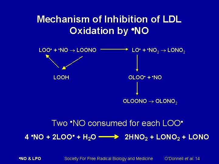 Mechanism of Inhibition of LDL Oxidation by NO LOO + NO LOONO LOOH LO