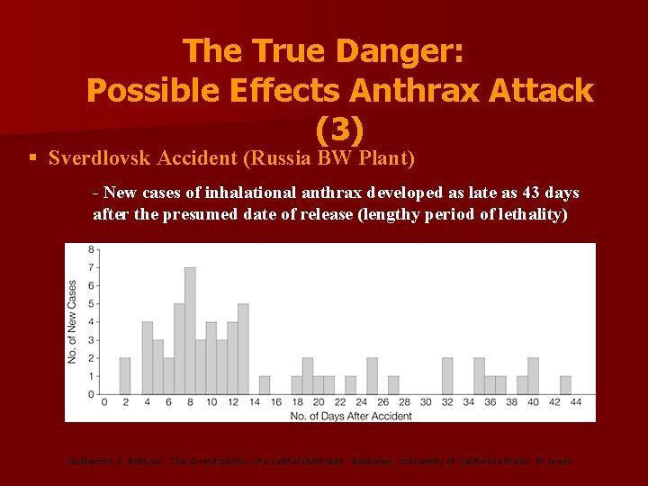 The True Danger: Possible Effects Anthrax Attack (3) § Sverdlovsk Accident (Russia BW Plant)