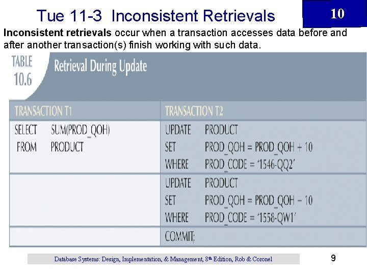 Tue 11 -3 Inconsistent Retrievals 10 Inconsistent retrievals occur when a transaction accesses data Tue 11 -3 Inconsistent Retrievals 10 Inconsistent retrievals occur when a transaction accesses data