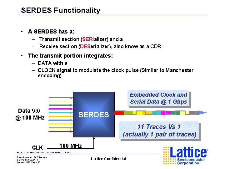 SERDES Functionality • A SERDES has a: – Transmit section (SERializer) and a –