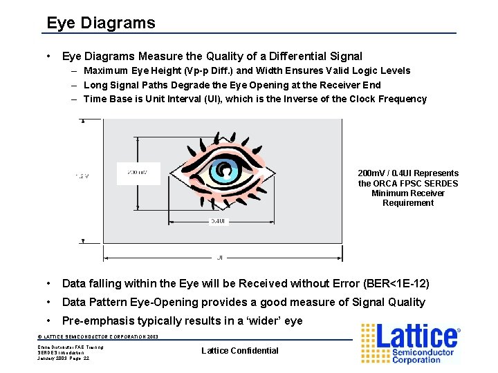 Eye Diagrams • Eye Diagrams Measure the Quality of a Differential Signal – Maximum