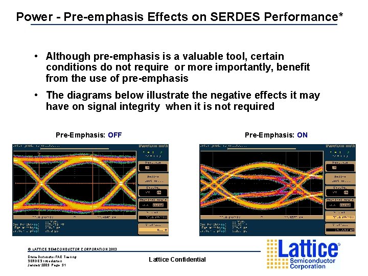 Power - Pre-emphasis Effects on SERDES Performance* • Although pre-emphasis is a valuable tool,