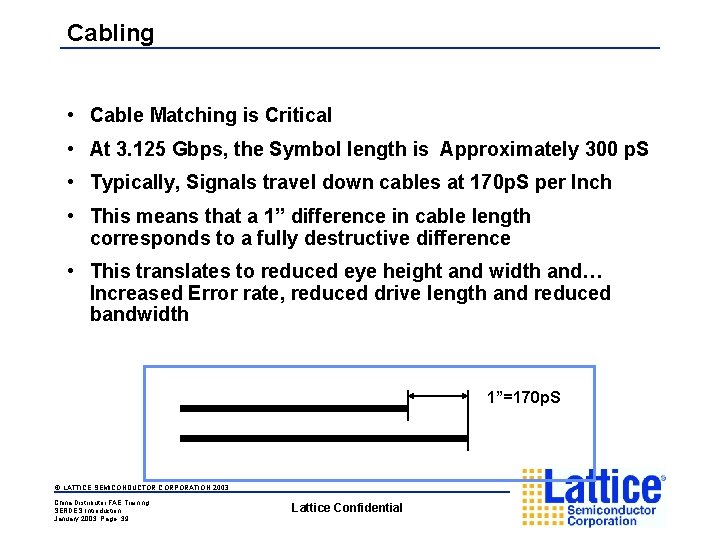 Cabling • Cable Matching is Critical • At 3. 125 Gbps, the Symbol length