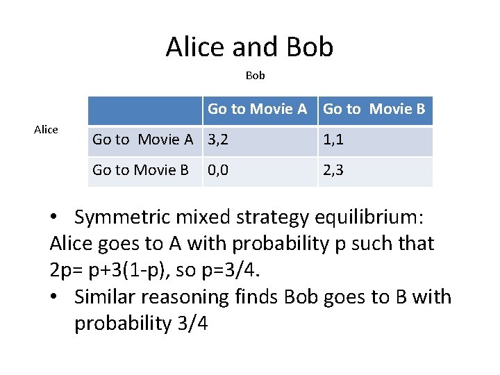 Alice and Bob Go to Movie A Go to Movie B Alice Go to