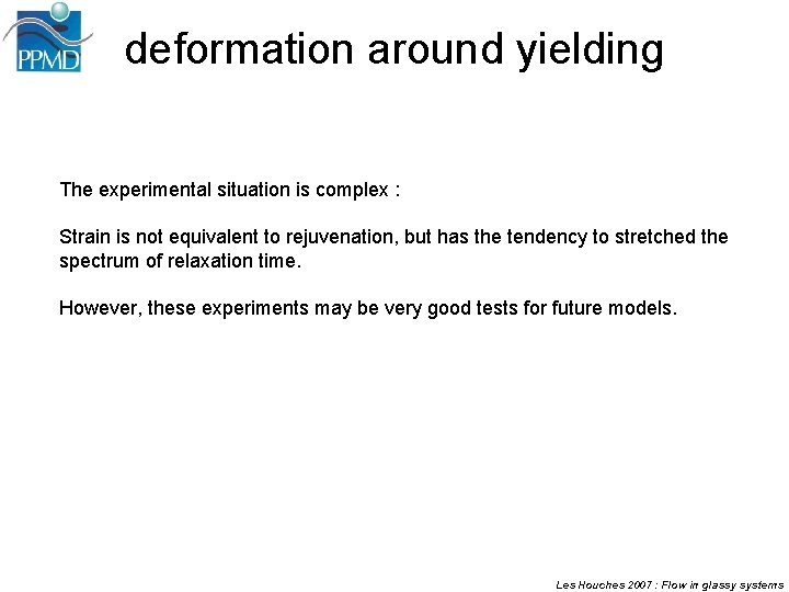 deformation around yielding The experimental situation is complex : Strain is not equivalent to