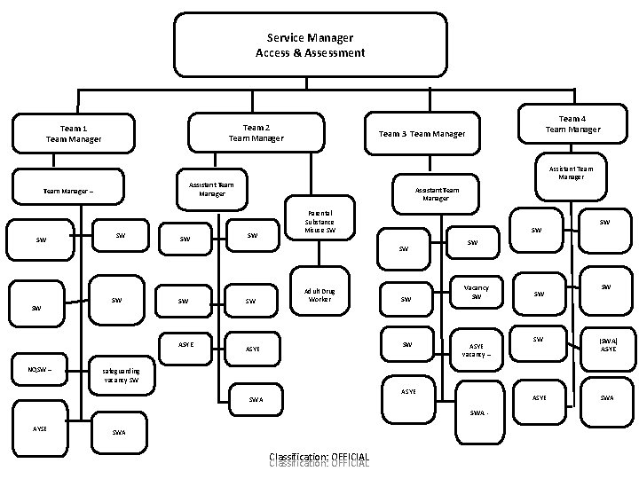 Service Manager Access & Assessment Team 2 Team Manager Team 1 Team Manager SW