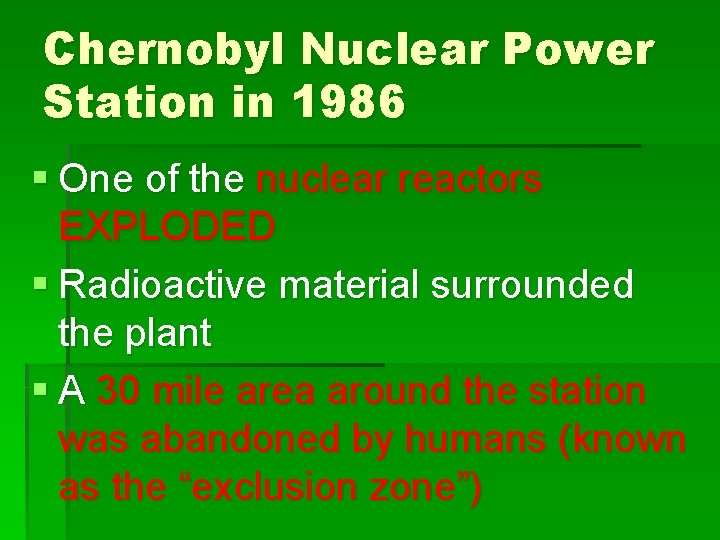 Chernobyl Nuclear Power Station in 1986 § One of the nuclear reactors EXPLODED §