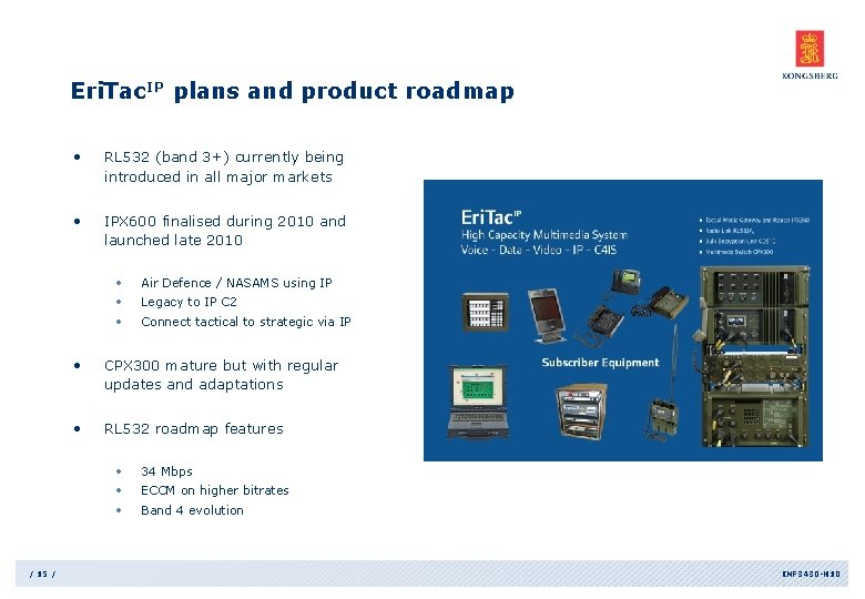 Eri. Tac. IP plans and product roadmap • RL 532 (band 3+) currently being