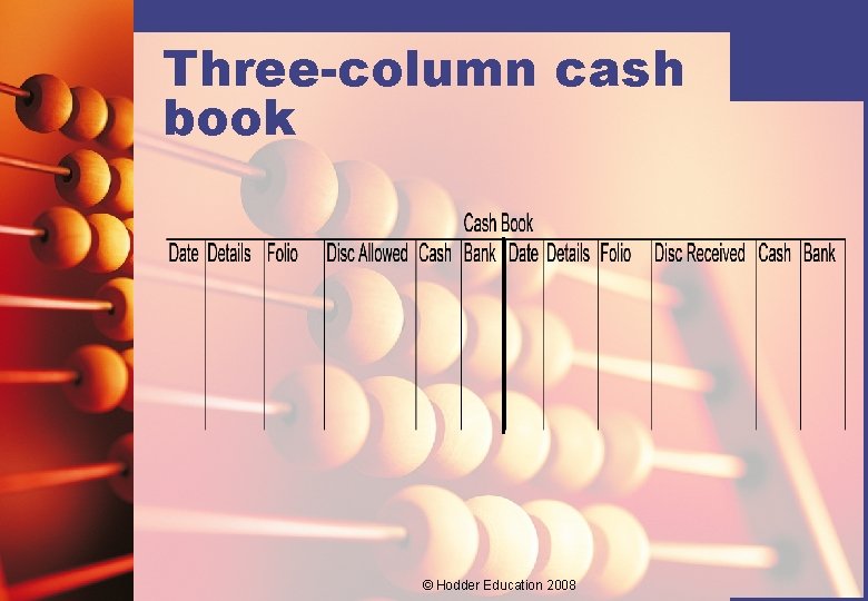 Three-column cash book © Hodder Education 2008 