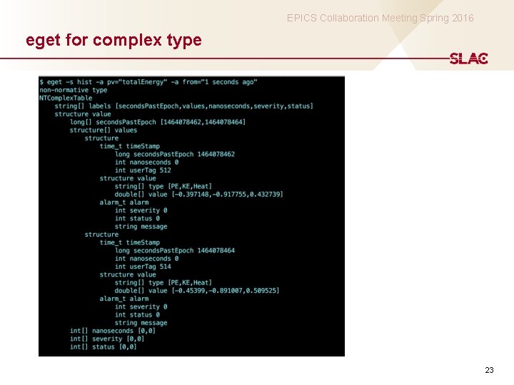 EPICS Collaboration Meeting Spring 2016 eget for complex type 23 