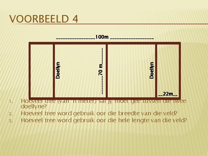 VOORBEELD 4 1. 2. 3. Doellyn ____70 m_______ Doellyn _________100 m __________ __22 m__