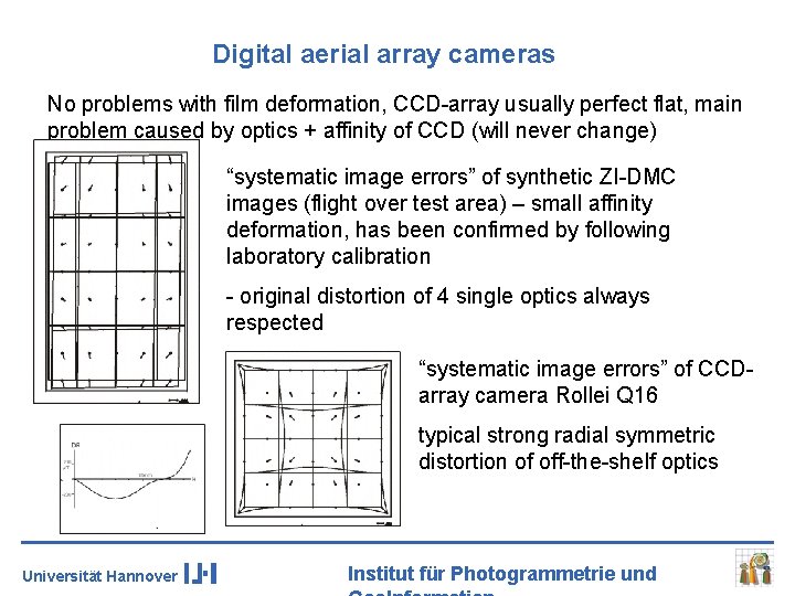 Digital aerial array cameras No problems with film deformation, CCD-array usually perfect flat, main