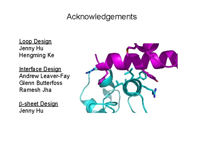 Acknowledgements Loop Design Jenny Hu Hengming Ke Interface Design Andrew Leaver-Fay Glenn Butterfoss Ramesh