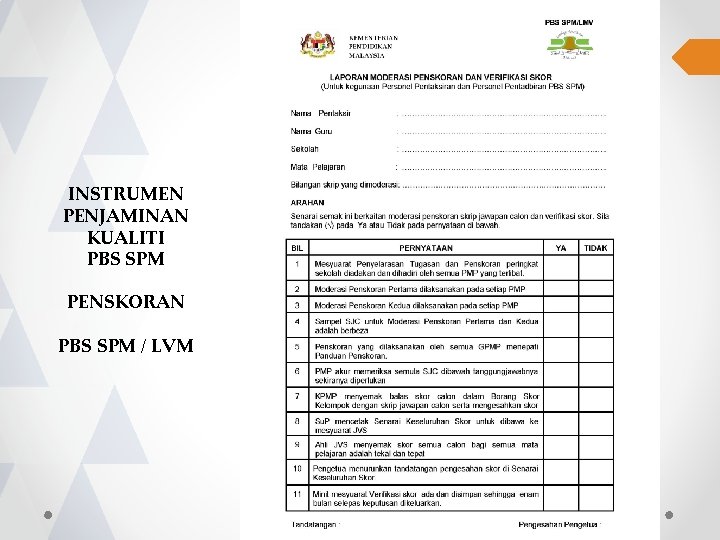 INSTRUMEN PENJAMINAN KUALITI PBS SPM PENSKORAN PBS SPM / LVM 