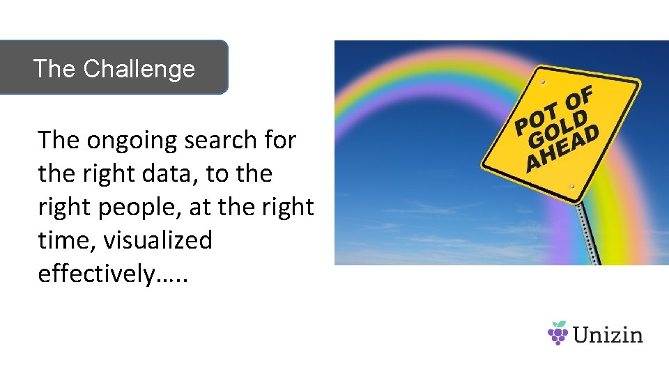 The Challenge The ongoing search for the right data, to the right people, at