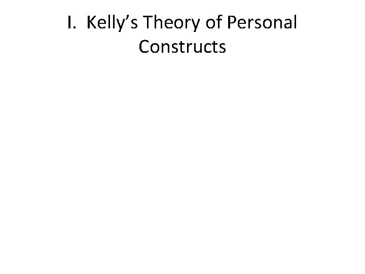 I. Kelly’s Theory of Personal Constructs 