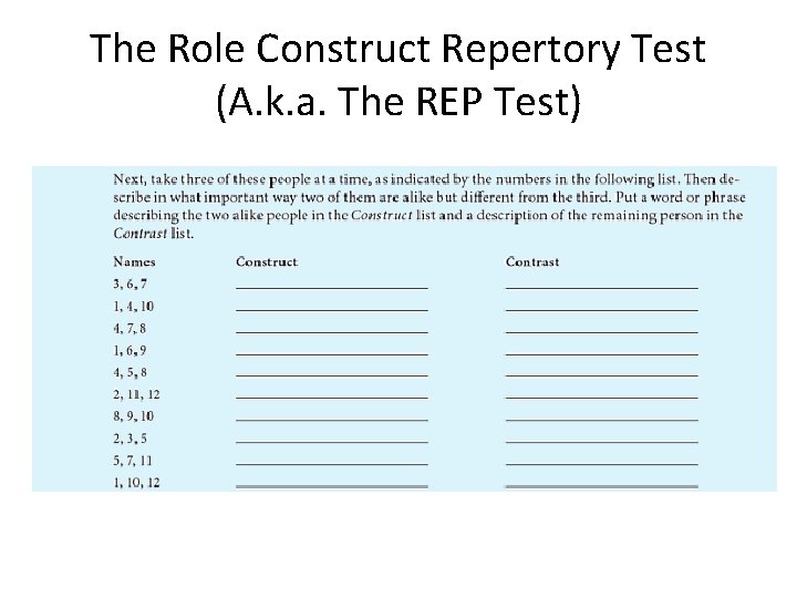 The Role Construct Repertory Test (A. k. a. The REP Test) 