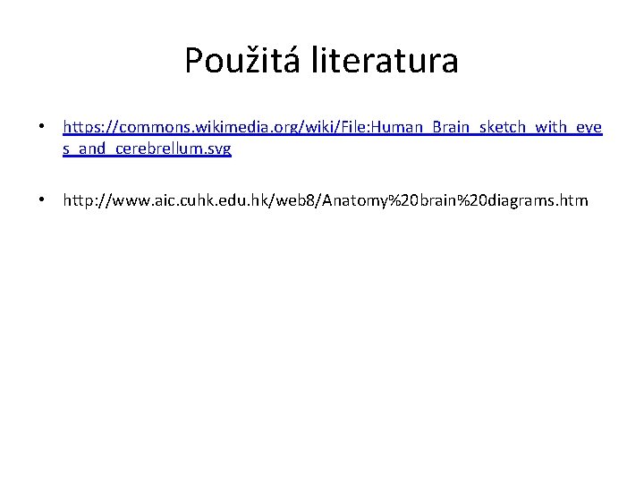 Použitá literatura • https: //commons. wikimedia. org/wiki/File: Human_Brain_sketch_with_eye s_and_cerebrellum. svg • http: //www. aic.