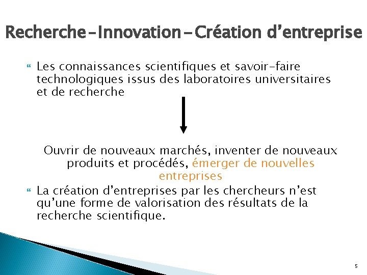 Recherche – Innovation - Création d’entreprise Les connaissances scientifiques et savoir-faire technologiques issus des