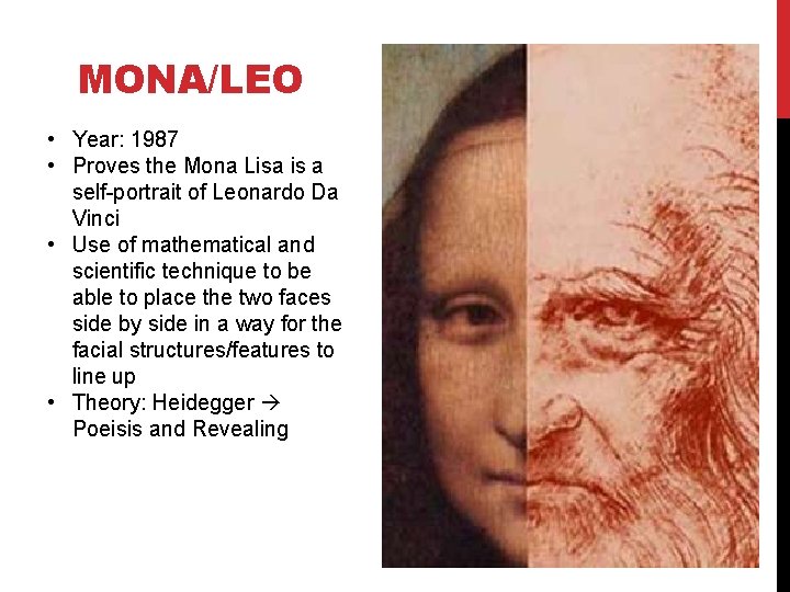 MONA/LEO • Year: 1987 • Proves the Mona Lisa is a self-portrait of Leonardo