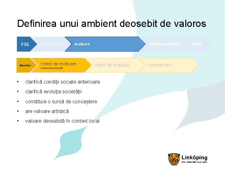 Definirea unui ambient deosebit de valoros PBL Boverket beskrivning evaluare criterii de motivare (context/temă/profil)