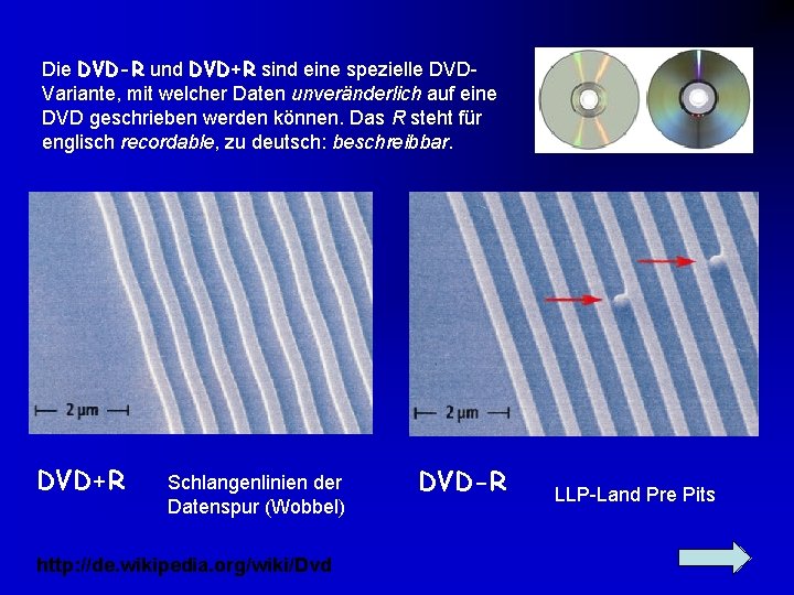 Die DVD-R und DVD+R sind eine spezielle DVDVariante, mit welcher Daten unveränderlich auf eine