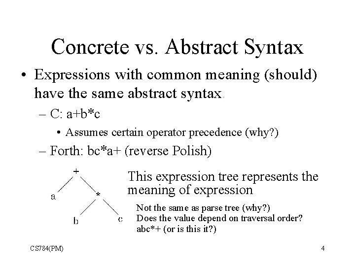 Concrete vs. Abstract Syntax • Expressions with common meaning (should) have the same abstract