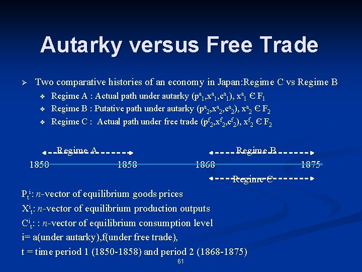 Autarky versus Free Trade Ø Two comparative histories of an economy in Japan: Regime