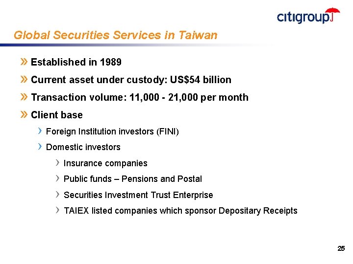 Global Securities Services in Taiwan » Established in 1989 » Current asset under custody: