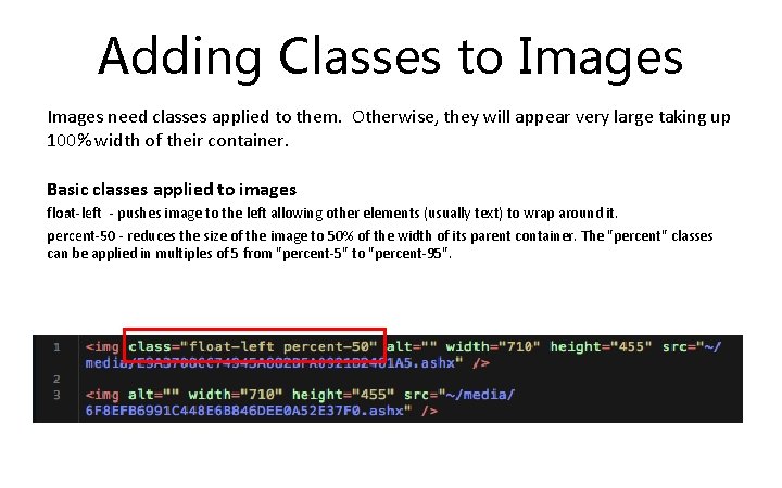 Adding Classes to Images need classes applied to them. Otherwise, they will appear very