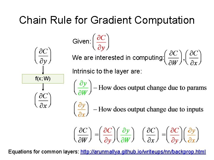 Chain Rule for Gradient Computation Given: We are interested in computing: Intrinsic to the