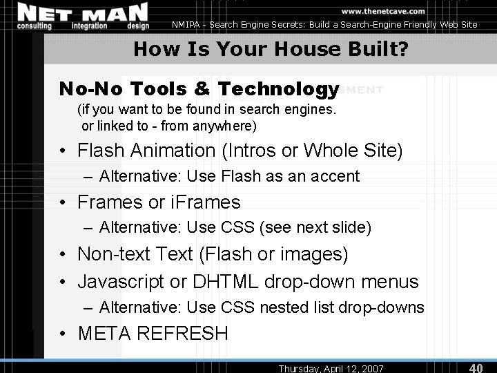 NMIPA - Search Engine Secrets: Build a Search-Engine Friendly Web Site How Is Your
