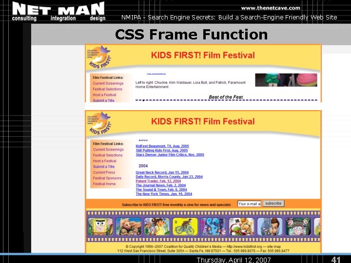 NMIPA - Search Engine Secrets: Build a Search-Engine Friendly Web Site CSS Frame Function