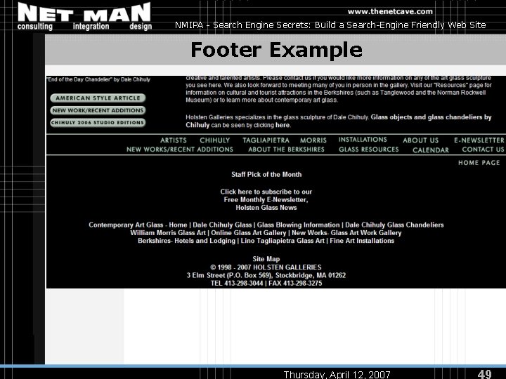NMIPA - Search Engine Secrets: Build a Search-Engine Friendly Web Site Footer Example Thursday,