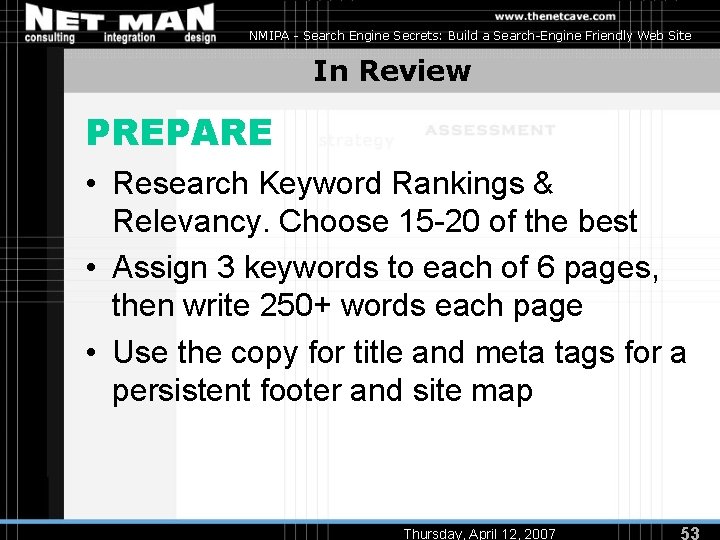 NMIPA - Search Engine Secrets: Build a Search-Engine Friendly Web Site In Review PREPARE