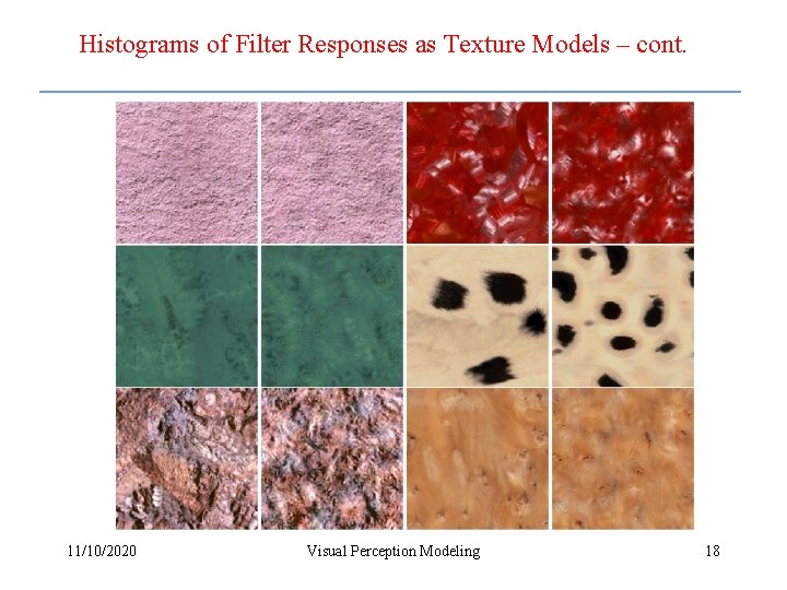 Histograms of Filter Responses as Texture Models – cont. 11/10/2020 Visual Perception Modeling 18