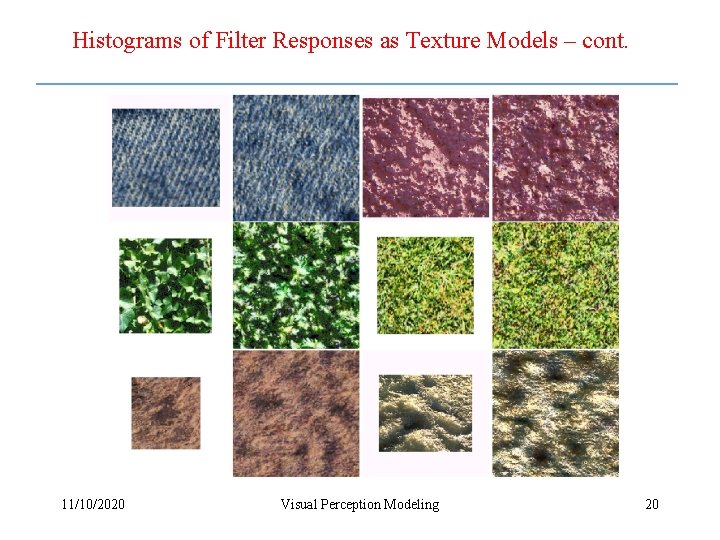 Histograms of Filter Responses as Texture Models – cont. 11/10/2020 Visual Perception Modeling 20