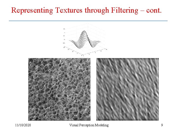 Representing Textures through Filtering – cont. 11/10/2020 Visual Perception Modeling 9 