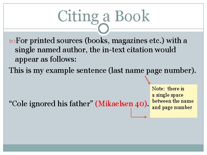 Citing a Book For printed sources (books, magazines etc. ) with a single named