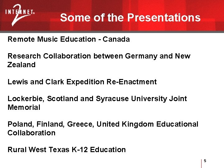 Some of the Presentations Remote Music Education - Canada Research Collaboration between Germany and