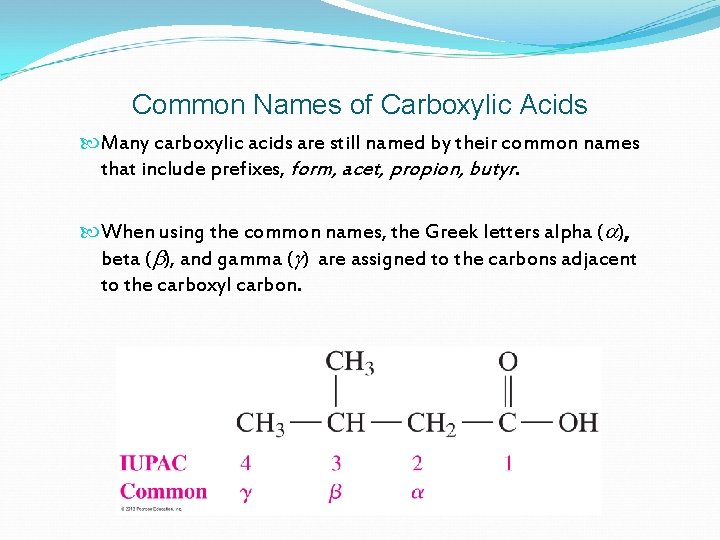 Common Names of Carboxylic Acids Many carboxylic acids are still named by their common