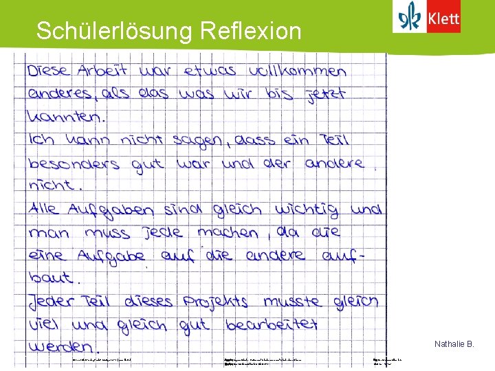 Schülerlösung Reflexion Nathalie B. © Ernst Klett Verlag Gmb. H, Stuttgart 2010 | www.