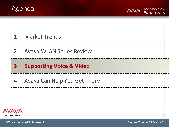 Agenda 1. Market Trends 2. Avaya WLAN Series Review 3. Supporting Voice & Video