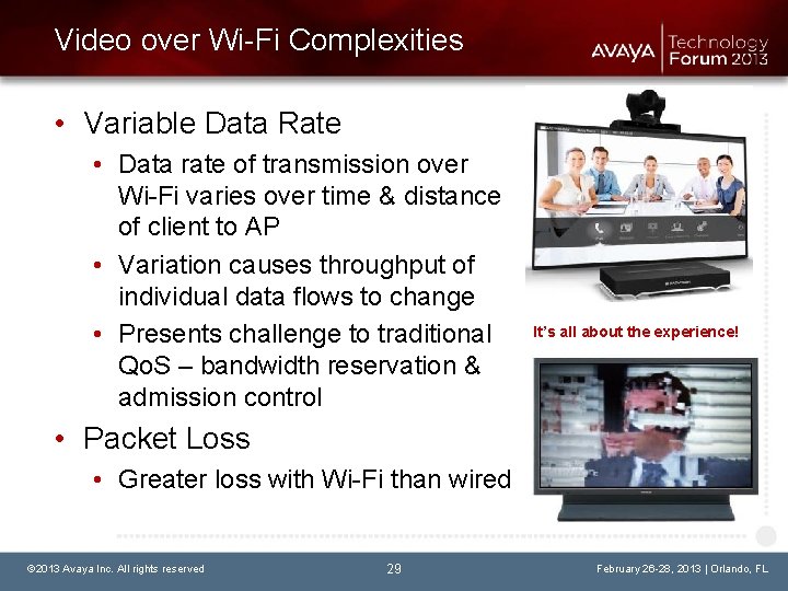 Video over Wi-Fi Complexities • Variable Data Rate • Data rate of transmission over